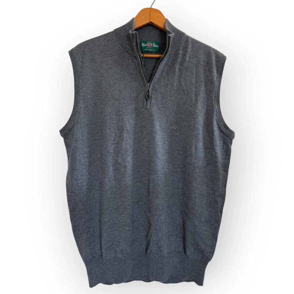 Alan Paine Pure Merino Wool 1/4 Zip‎ Sweater Vest Gray Size 42 EU 50 NWOT